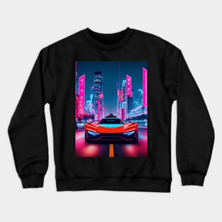 Dark Neon Sports Car in Asian Neon City Crewneck Sweatshirt